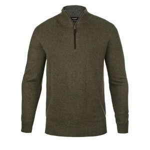 Forte Cashmere mens Suede-Trim Cashmere Mock Sweater Olive green‎ Size L